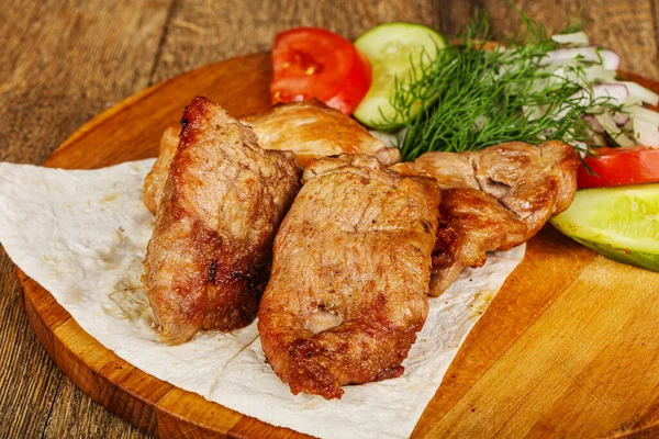 Léchage Porc Grillé Servi Légumes Oignon — Photo