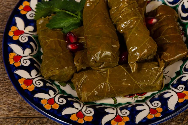 Kaukasische Traditionele Dolma Gehakt Vlees Druivenbladeren — Stockfoto