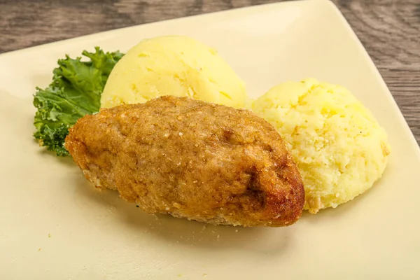 Costeleta Frango Crocante Carne Picada Com Purê Batata — Fotografia de Stock