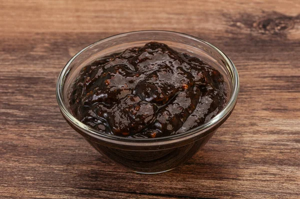 Black Spicy Pepper Sauce Bowl — Stock Photo, Image