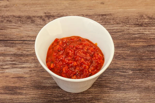 Tomaten Scharfe Würzige Sauce Der Schüssel — Stockfoto