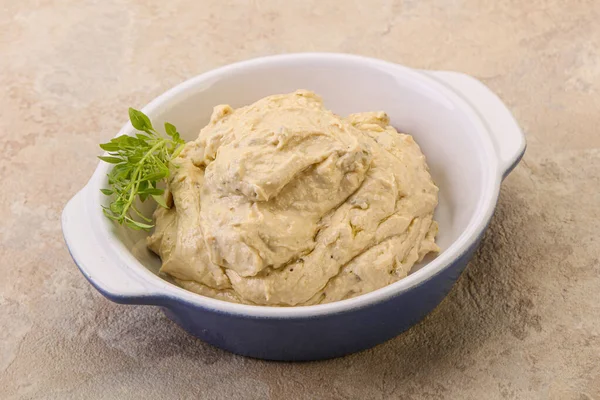 Cibo Vegano Hummus Tuffo Con Olio Oliva — Foto Stock