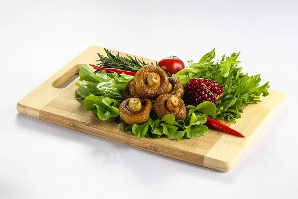 Grilled Champignon Shashlik Board Served Rosemary — Stock Photo, Image