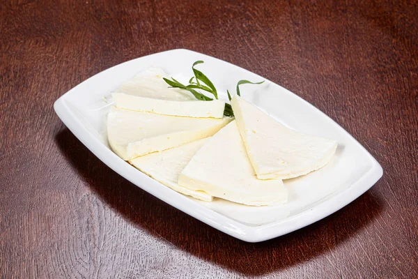 Caucasian Tradition Cheese Plate Served Green Herbs — Stock Photo, Image