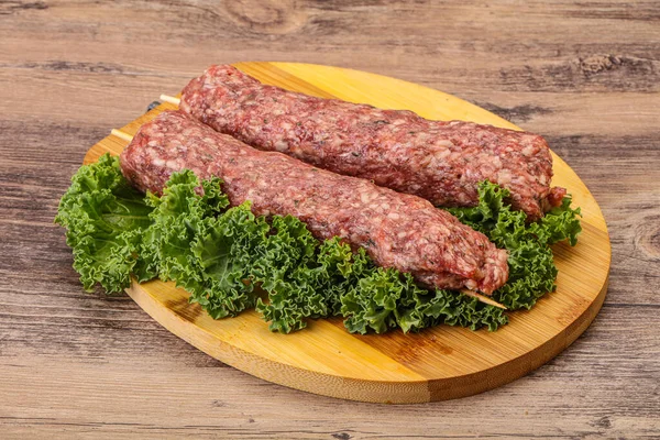 Raw Minced Beef Kebab Skewer Roast Grill — Stock Photo, Image