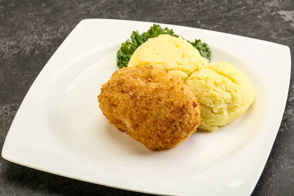 Crispy Chicken Cutlet Minced Meat Mashed Potato — Stock Photo, Image