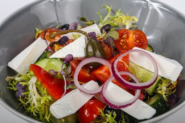 Tradiční Řecký Salát Sýrem Zeleninou Feta — Stock fotografie