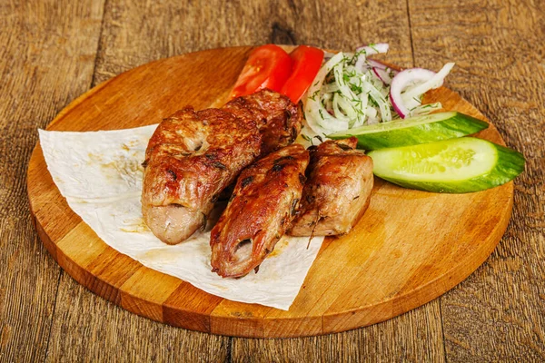 Vepřový Kebab Sašlik Grilovaná Zelenina — Stock fotografie