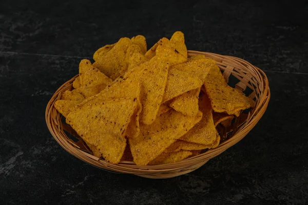 Mexican Crunchy Corn Nachos Triangle Heap — Stock Photo, Image