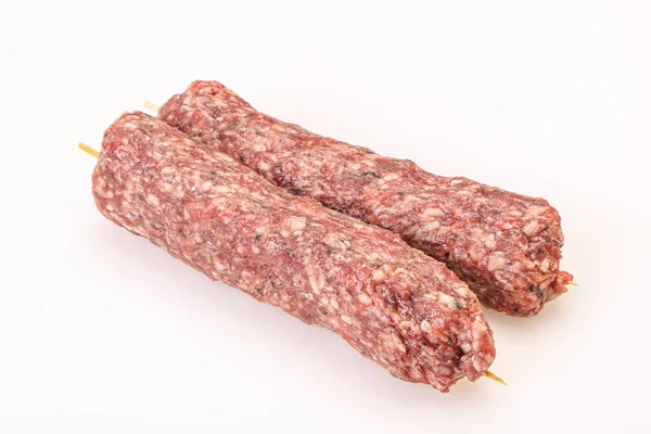 Brocheta Kebab Carne Picada Cruda Para Asar Asar — Foto de Stock