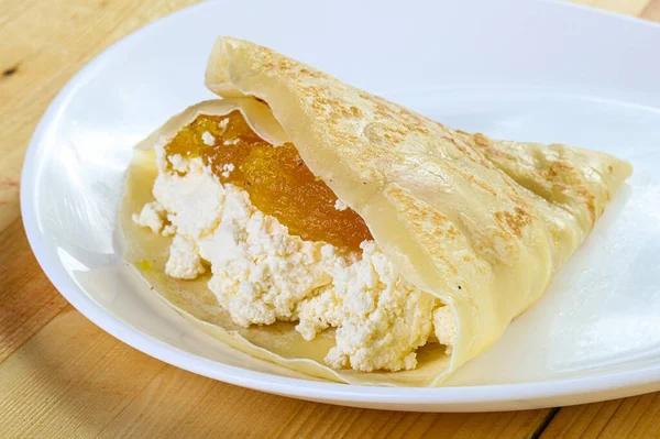 Crêpe Fromage Cottage Confiture Fruits — Photo