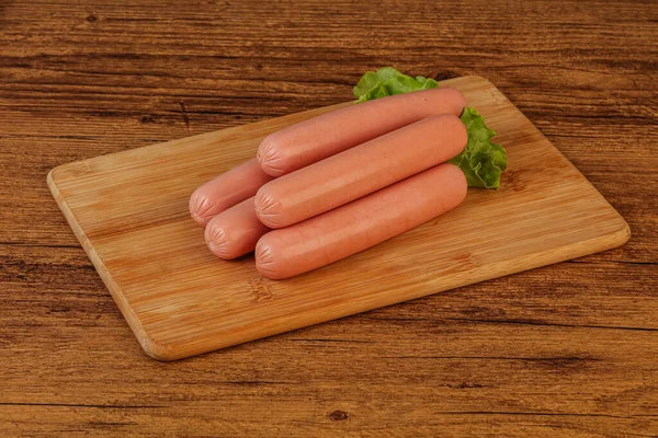 Tasty Meat Sausages Heap Board — Stock Photo, Image