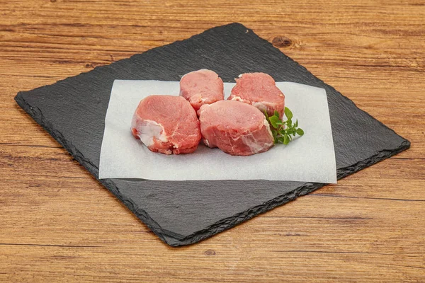 Raw Pork Medallion Served Rosemary Cooking — Stock Photo, Image