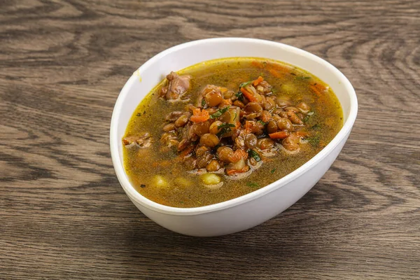 Traditional Lentil Soup Chicken Vegetables — Stock Photo, Image