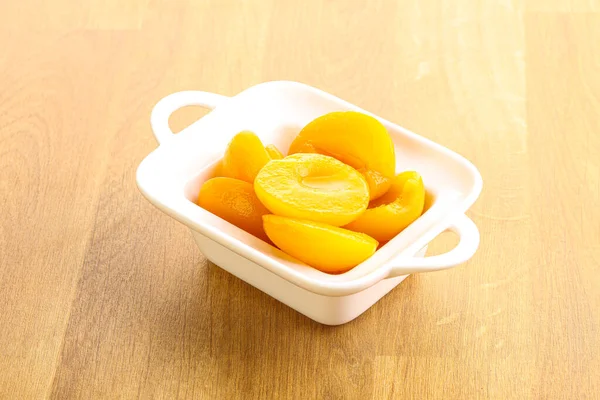 Canned Apricot Sweet Light Dessert Bowl — Stock Photo, Image