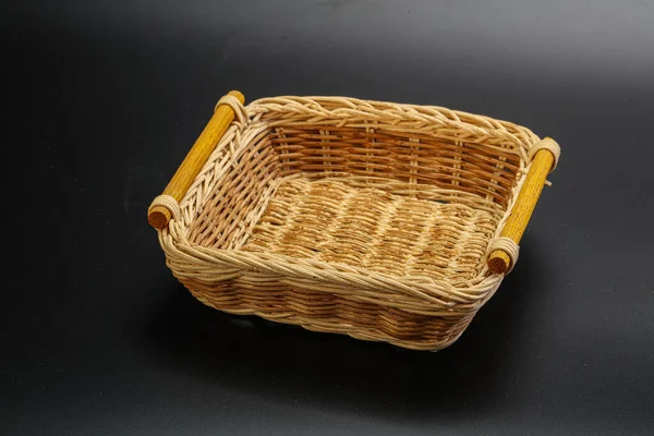 Natural Wicker Tableware Serving Black Background — Stock Photo, Image