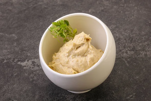 Alimentation Végétalienne Trempette Houmous Huile Olive — Photo