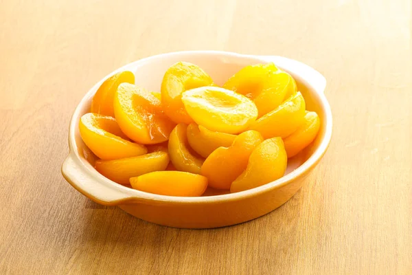 Canned Apricot Sweet Light Dessert Bowl — Stock Photo, Image