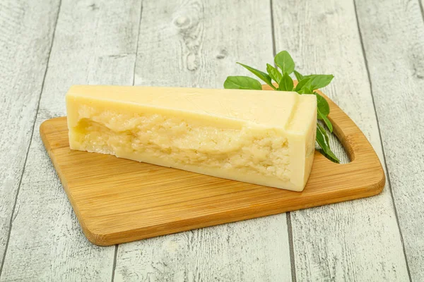 Hard Parmesan Cheese Served Basil Leaves — Stock Photo, Image