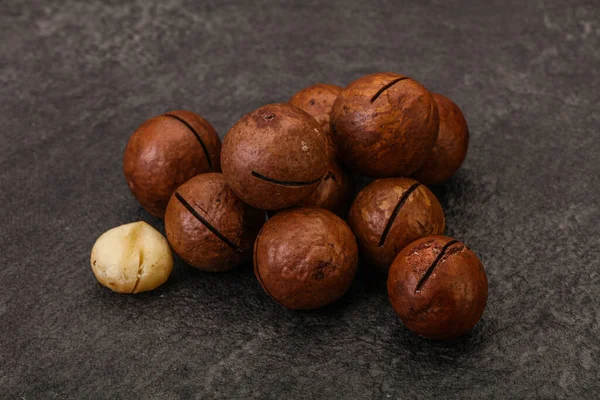 Brown Primo Piano Mucchio Noci Macadamia Sfondo — Foto Stock