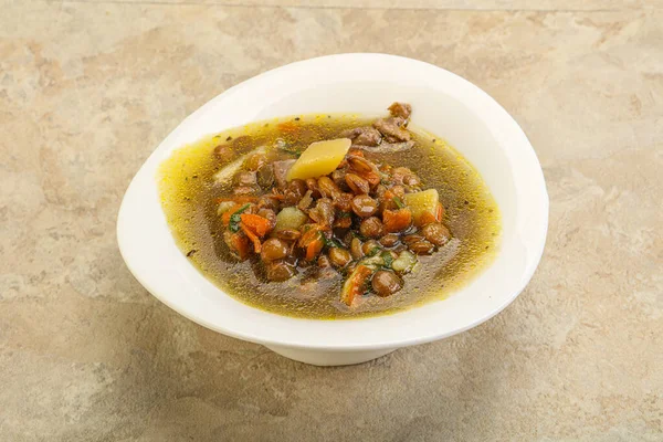 Traditional Lentil Soup Chicken Vegetables — Stock Photo, Image