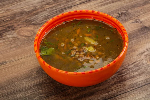 Sopa Lentilha Tradicional Com Frango Legumes — Fotografia de Stock