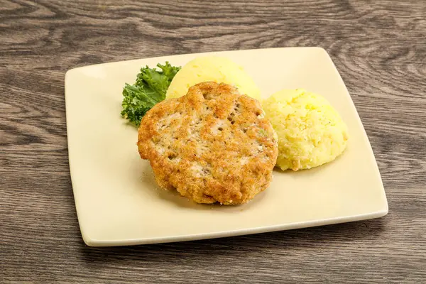 Escalope Poulet Hachée Avec Purée Pommes Terre — Photo