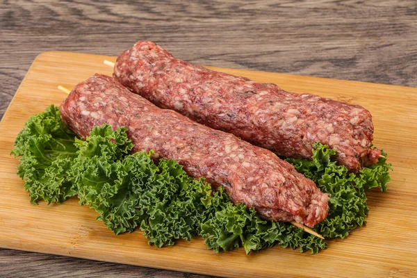 Raw Minced Beef Kebab Skewer Roast Grill — Stock Photo, Image