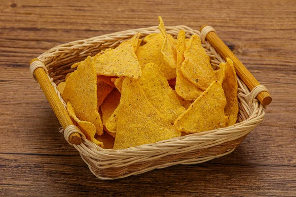 Mexican Crunchy Corn Nachos Triangle Heap — Stock Photo, Image