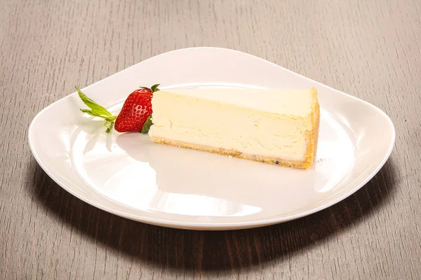 Doce Delicioso Delicioso Popular Cheesecake Servido Morango — Fotografia de Stock