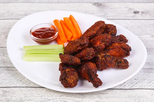 Chicken Wings Bbq Celery Carrot Sticks — Stock Photo, Image