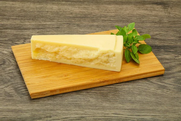 Hard Parmesan Cheese Served Basil Leaves — Stock Photo, Image