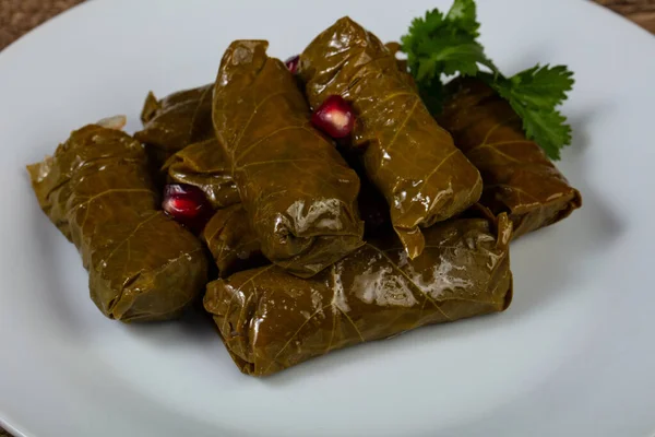 Caucasian Traditional Dolma Minced Meat Grape Leaves — Stock Photo, Image