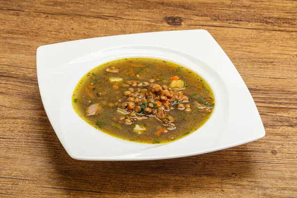 Traditional Lentil Soup Chicken Vegetables — Stock Photo, Image