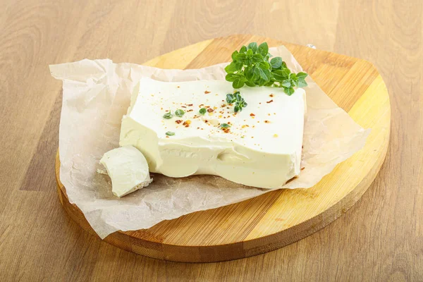 Greek Feta Cheese Board Served Herbs — Stock Photo, Image