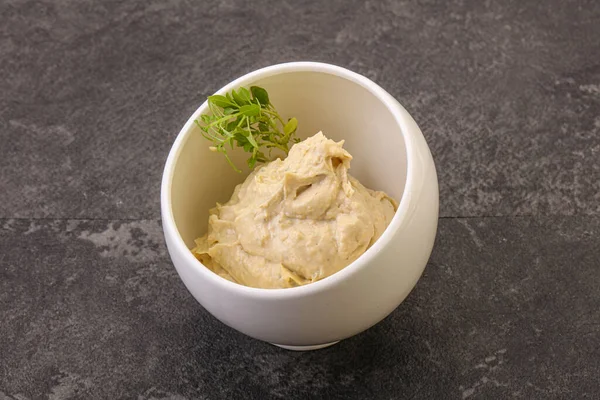 Vegansk Mad Hummus Dip Med Olivenolie - Stock-foto