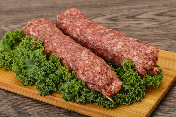 Raw Minced Beef Kebab Skewer Roast Grill — Stock Photo, Image