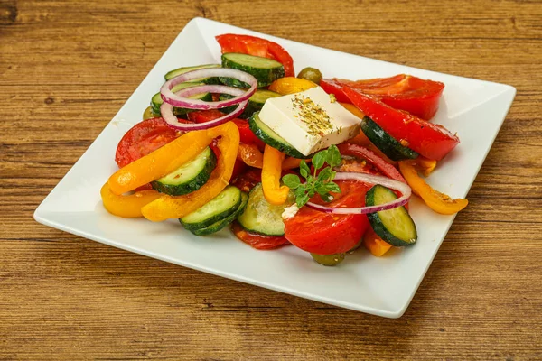 Traditionele Griekse Salade Met Feta Kaas Groenten — Stockfoto