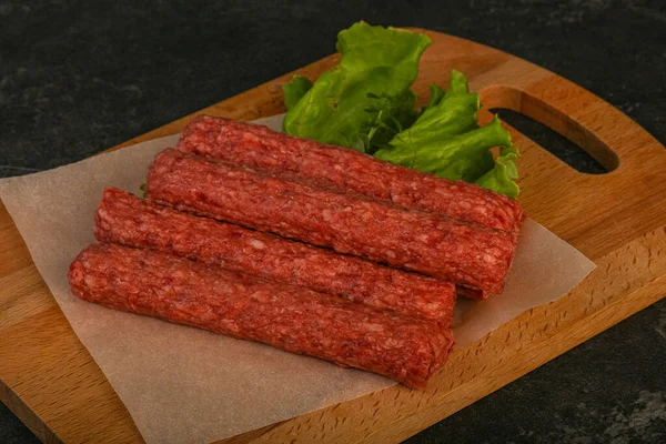 Raw Beef Sausages Spices Grill — Stock Photo, Image