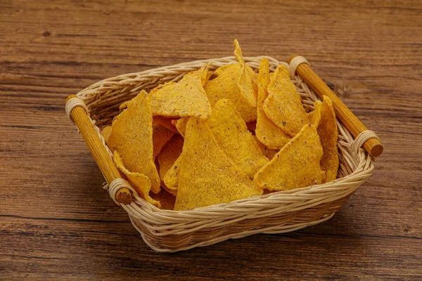 Mexican Crunchy Corn Nachos Triangle Heap — Stock Photo, Image