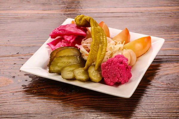 Plate Pickled Vegetables Mix Snack — Stock Photo, Image