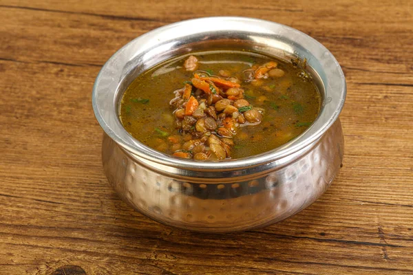 Sopa Lentilha Tradicional Com Frango Legumes — Fotografia de Stock