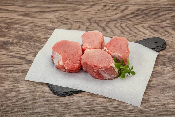 Raw Pork Medallion Served Rosemary Cooking — Stock Photo, Image