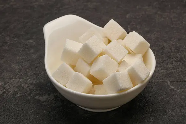 Refined White Granulated Sugar Cubs Bowl — Stock Photo, Image