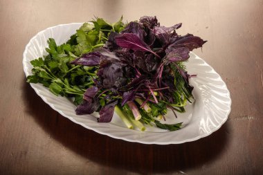 Taze bitkiler fesleğen, dereotu ve maydanoz karışımı..