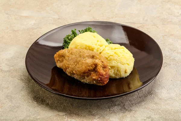 Crispy Chicken Cutlet Minced Meat Mashed Potato — Stock Photo, Image