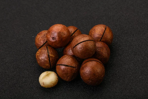 Brown Primo Piano Mucchio Noci Macadamia Sfondo — Foto Stock