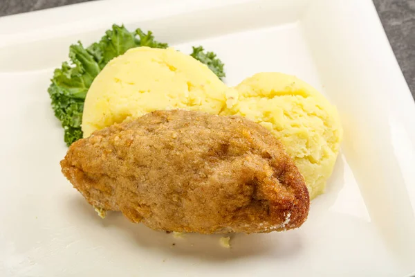 Escalope Poulet Croustillante Viande Hachée Avec Purée Pomme Terre — Photo