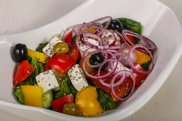 Tradiční Řecký Salát Sýrem Zeleninou Feta — Stock fotografie