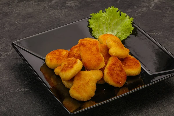 Fried Tasty Chicken Nuggets Served Salad Leaves — Stock Photo, Image